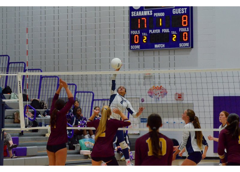 Sussex Academy junior Maya Hastings has a go at the net.
